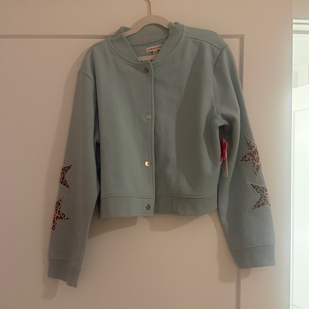 Papermoon Pastel Blue Snap-Front Jacket with Star Elbow Patches